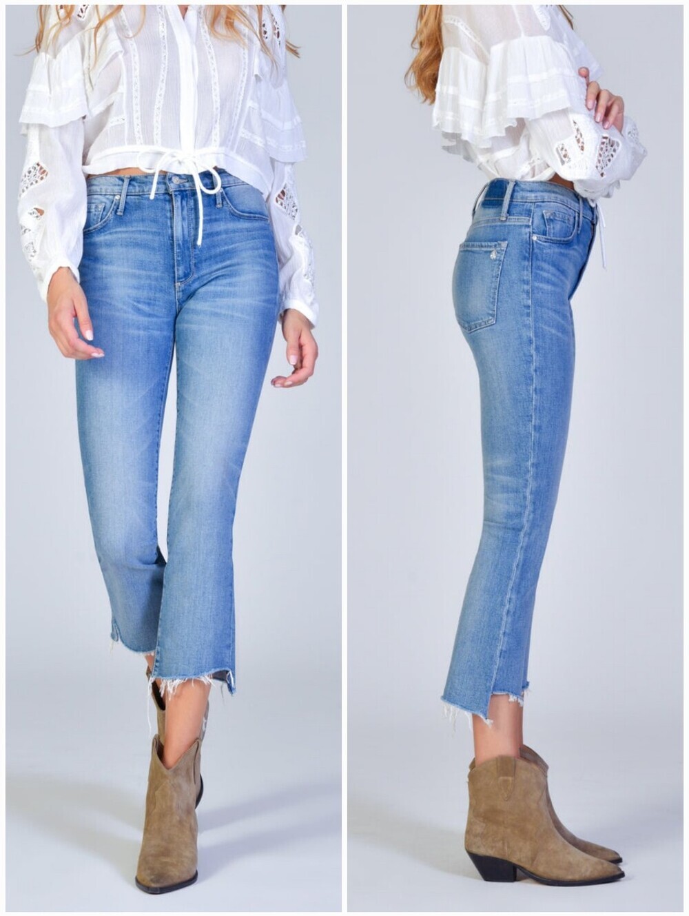 Black Orchid Cindy Slant Fray Crop Kick Flare Jeans Size 30